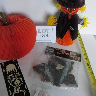 Halloween Honeycomb Scarecrow, Pumpkin, Bat Garland and Door Hanger