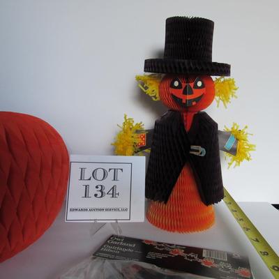 Halloween Honeycomb Scarecrow, Pumpkin, Bat Garland and Door Hanger