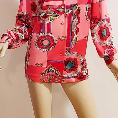 Vtg 2970s Flower Power Button Front Shirt