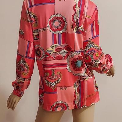 Vtg 2970s Flower Power Button Front Shirt