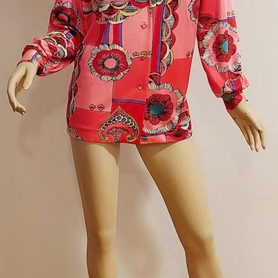 Vtg 2970s Flower Power Button Front Shirt