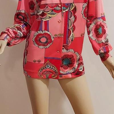 Vtg 2970s Flower Power Button Front Shirt