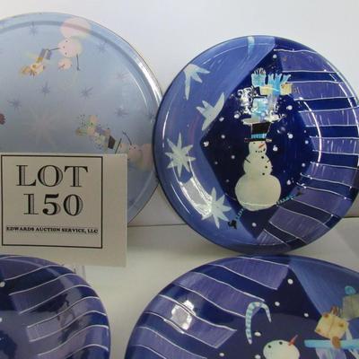 Nice Set of 4 In Tin Snowman Theme Plates, Sakura