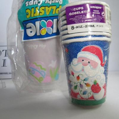Lot of Paper and Plastic Holiday Cups, Christmas and Easter