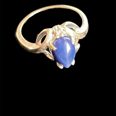 14K White Gold Blue Star Sapphire Ring