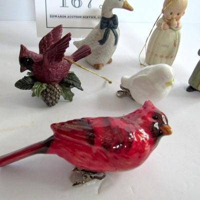 Christmas Ornament Lot, Birds, Santa and Kid
