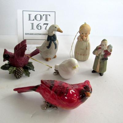 Christmas Ornament Lot, Birds, Santa and Kid