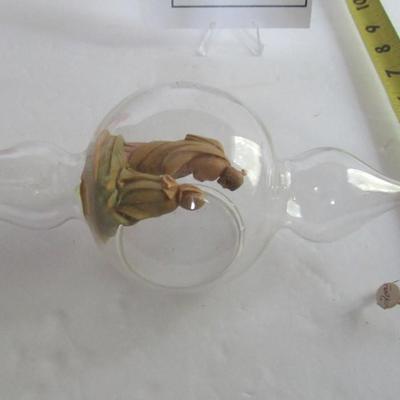 Tall Glass Ornament With Nativity Scene Inside