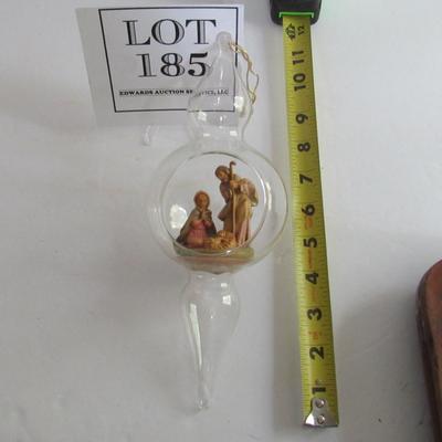 Tall Glass Ornament With Nativity Scene Inside