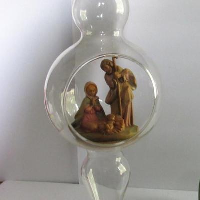 Tall Glass Ornament With Nativity Scene Inside