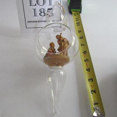 Tall Glass Ornament With Nativity Scene Inside