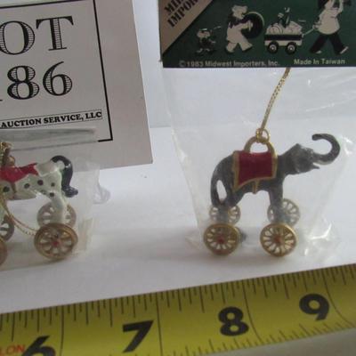 3 Older Metal Pull Toy Christmas Ornaments