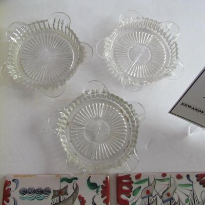 3 Old Ashtrays and 2 Older Greek Tiles