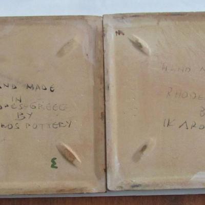 3 Old Ashtrays and 2 Older Greek Tiles
