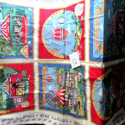 Older County Fair Fabric for Tablecloth, About 53" x 44"