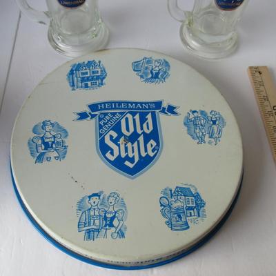 Lot 218:  Vintage Old Style Beer Tray and 2 Lowenbrau Glasses
