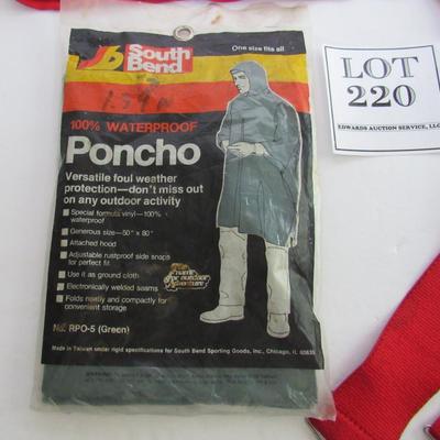 Old Red Suspenders and Poncho Rain Coat