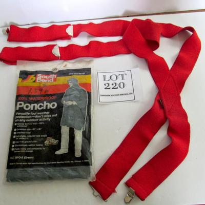 Old Red Suspenders and Poncho Rain Coat