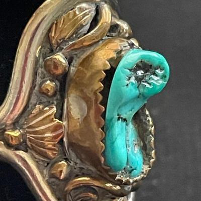 NAVAJO TURQUOISE STERLING AND 12K GOLD RING