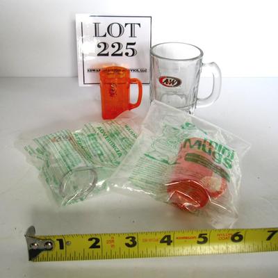 Fun Lot A & W Mugs, Glass, and Miniature Plastic