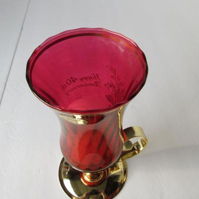 Lot 236: Red Glass Happy 40th Anniversary Candle Holder, West Germany