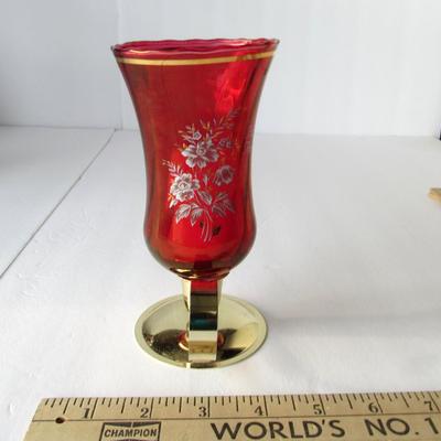 Lot 236: Red Glass Happy 40th Anniversary Candle Holder, West Germany