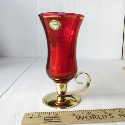 Lot 236: Red Glass Happy 40th Anniversary Candle Holder, West Germany