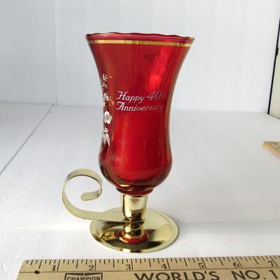 Lot 236: Red Glass Happy 40th Anniversary Candle Holder, West Germany