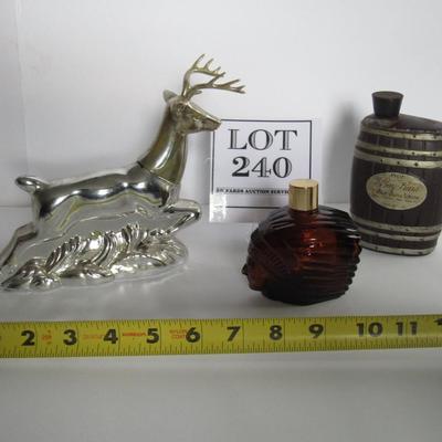 3 Vintage Avon Bottles: Deer, Indian Head, Barrell