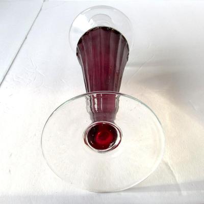 Lot 249:  Tall Glass Candle Holder, Red and Clear