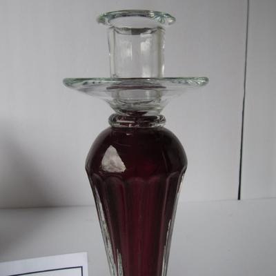 Lot 249:  Tall Glass Candle Holder, Red and Clear