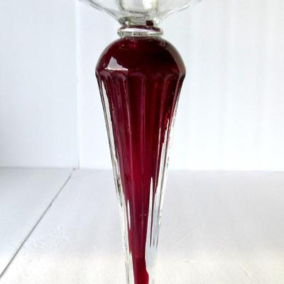 Lot 249:  Tall Glass Candle Holder, Red and Clear