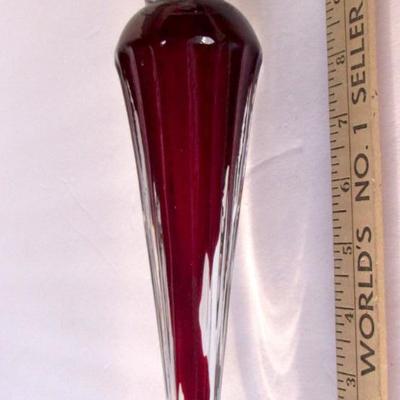 Lot 249:  Tall Glass Candle Holder, Red and Clear