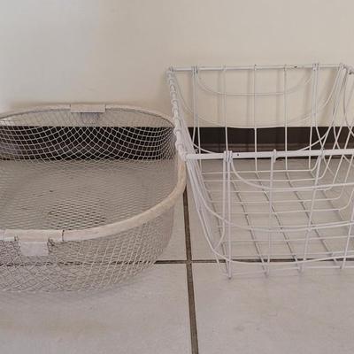 White Decorative Organizer Baskets and Wood Trays