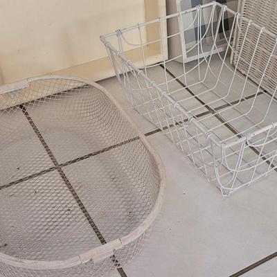 White Decorative Organizer Baskets and Wood Trays