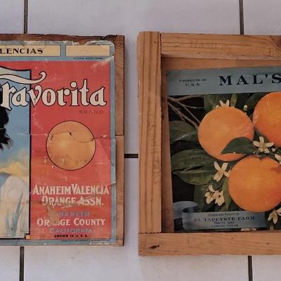 (2) Vintage Crate Ends with Lithograph Graphics