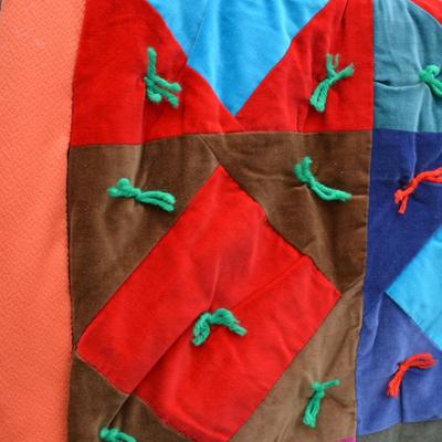 Vibrant Patchwork Crushed Velvet Quilt Measures 73"x65"