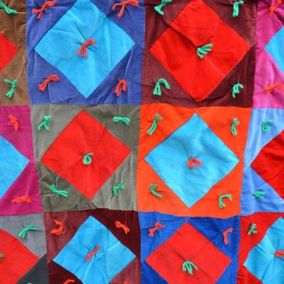 Vibrant Patchwork Crushed Velvet Quilt Measures 73"x65"