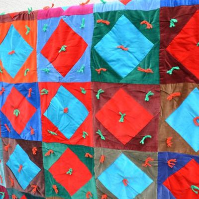 Vibrant Patchwork Crushed Velvet Quilt Measures 73"x65"