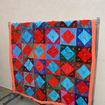 Vibrant Patchwork Crushed Velvet Quilt Measures 73"x65"