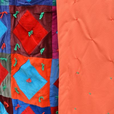 Vibrant Patchwork Crushed Velvet Quilt Measures 73"x65"