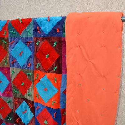 Vibrant Patchwork Crushed Velvet Quilt Measures 73"x65"