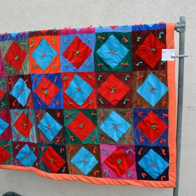 Vibrant Patchwork Crushed Velvet Quilt Measures 73"x65"