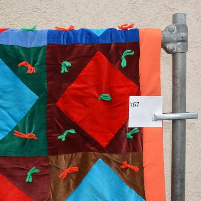 Vibrant Patchwork Crushed Velvet Quilt Measures 73"x65"
