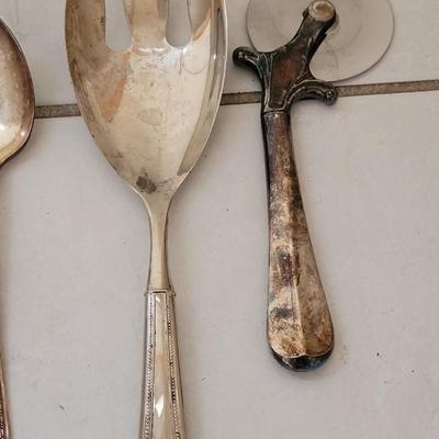 NIckle Silver and Silverplate Flatware, Sugar Bowl, Napkin Rings, and Plastic Dishes m