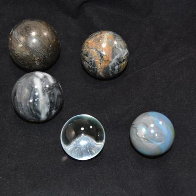 Lot of 5 Glass & Stone Spheres