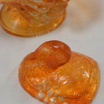 Covered Glass Turkey Orange Candy Dish