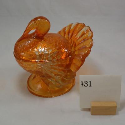 Covered Glass Turkey Orange Candy Dish