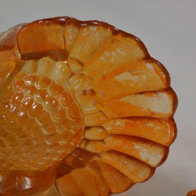 Covered Glass Turkey Orange Candy Dish
