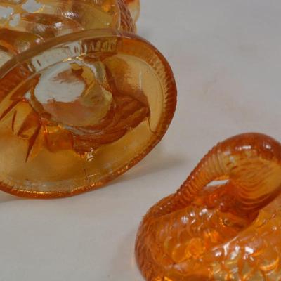 Covered Glass Turkey Orange Candy Dish